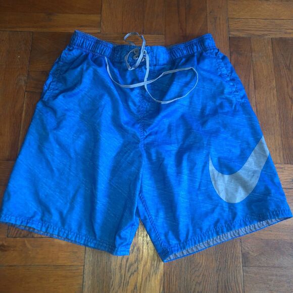 Nike Board Shorts Men's Large Blue Swin Trunks Gray Mesh Polyester EUC - Picture 3 of 6